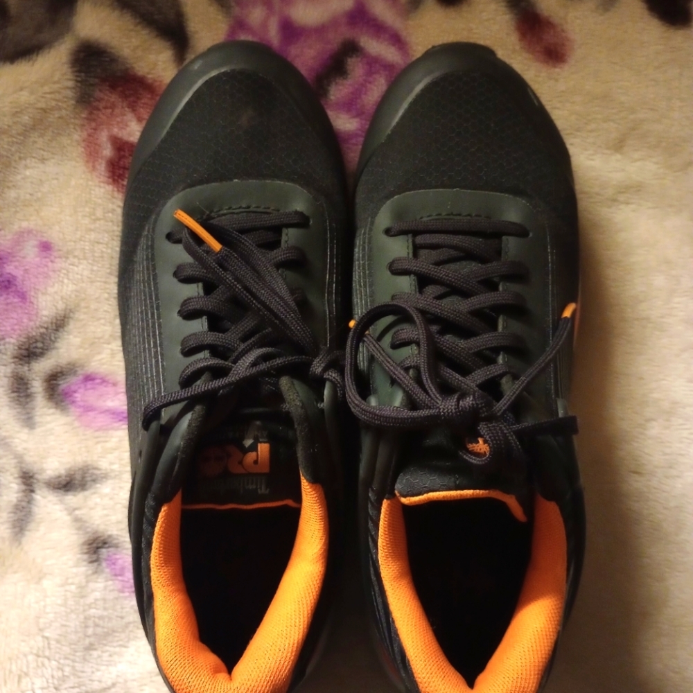 Timberland Pro Steel Toe Anti Fatigue Sneakers Size 7W Black Gray and Orange
